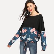 Shein Flower Print Bow Tie Sweatshirt