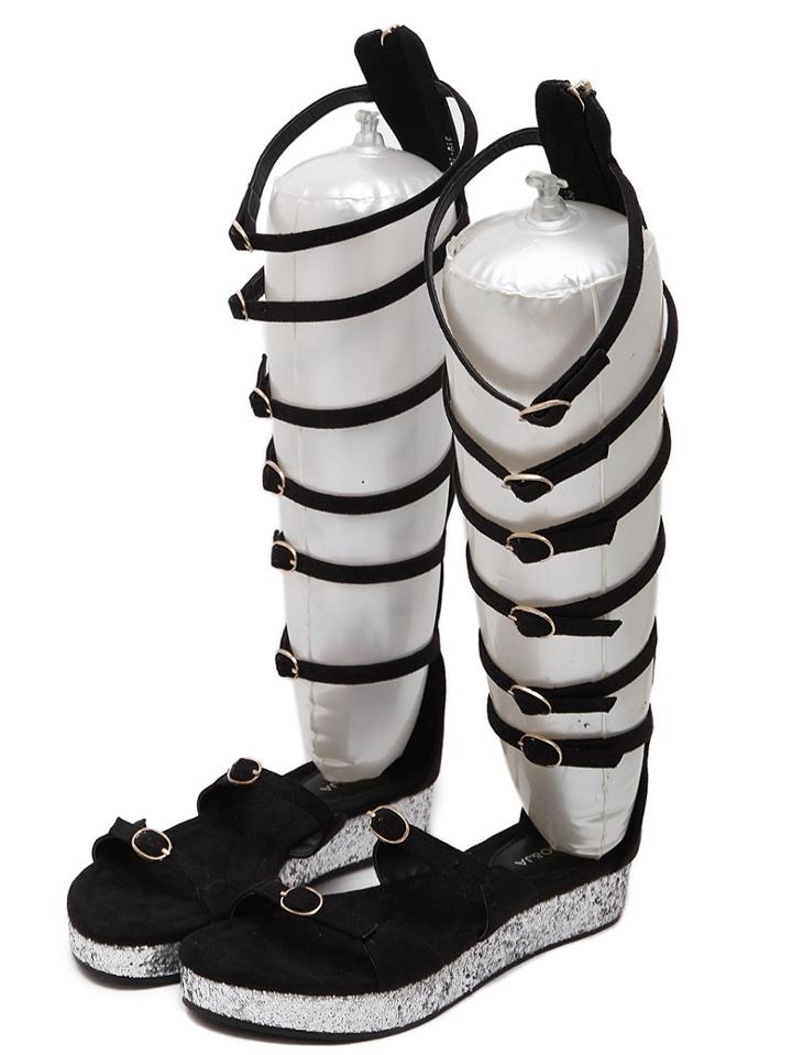 Shein Buckled Straps Black High Knee Sandals