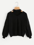 Shein Choker Neck Pearl Beading Sleeve Jumper