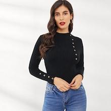 Shein Button Decoration Sweater