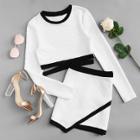 Shein Contrast Binding Top And Asymmetrical Skirt Set
