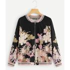 Shein Zip Up Raglan Sleeve Floral Print Jacket