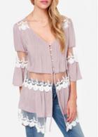 Rosewe Stylish Flare Sleeve Button Closure Shirt With Mesh
