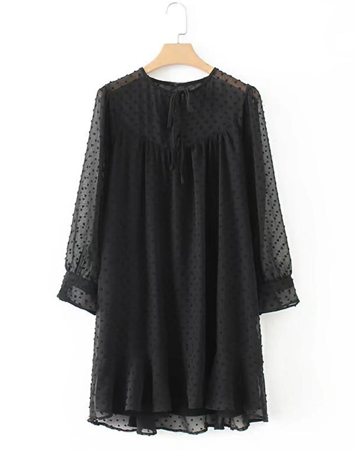 Shein Dot Textured Mesh Overlay Dress