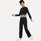 Shein Contrast Letter Tape Top And Pants Set