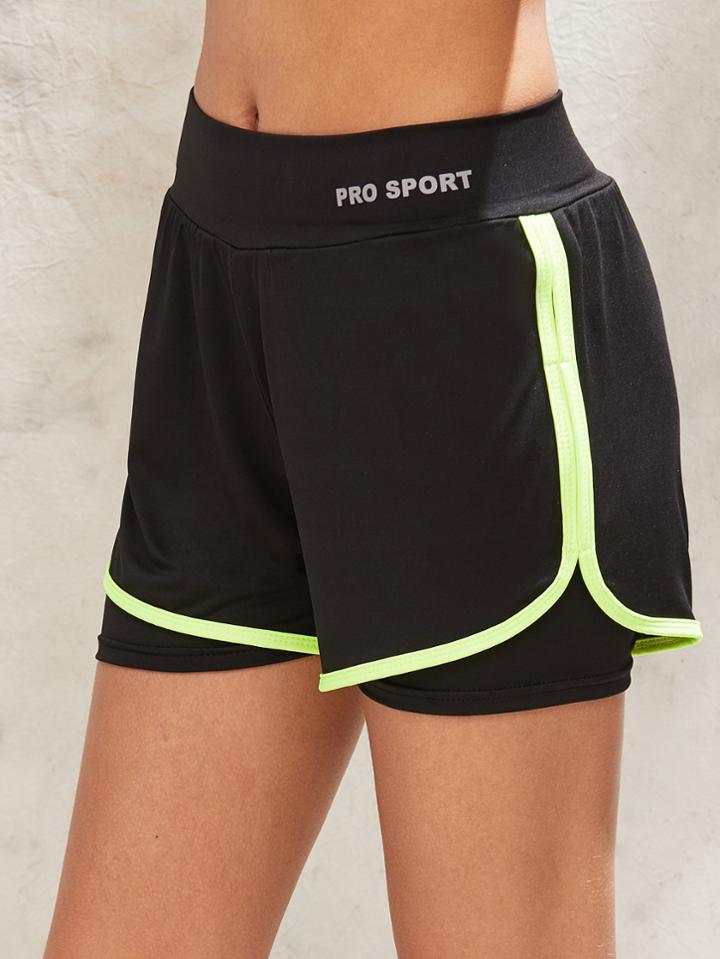 Shein Letter Print 2 In 1 Dolphin Hem Sports Shorts