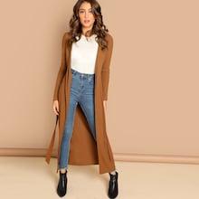 Shein Self Belted Longline Solid Coat