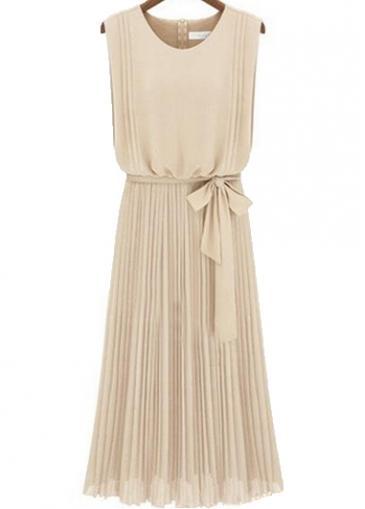 Rosewe Graceful Apricot Round Neck Sleeveless Dress For Lady