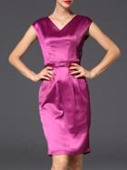 Shein Purple V Neck Belted Sheath Dress