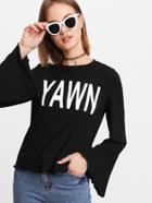Shein Letter Print Fluted Sleeve Tee