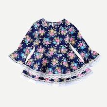 Shein Toddler Girls Calico Print Lace Trim Dress