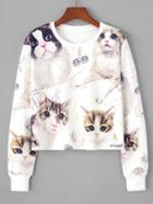 Shein Cat Random Print Crop Sweatshirt