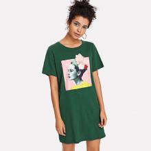 Shein 3d Floral Figure Print Tee Dress