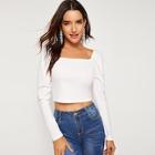 Shein Square Neck Leg-of-mutton Sleeve Solid Top