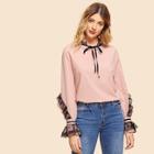 Shein Lace Ruffle Tie Neck Blouse