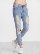 Shein Blue Ripped Straight Ankle Jeans