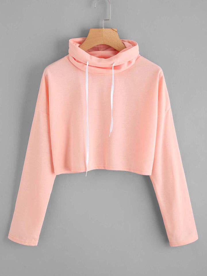 Shein High Neck Drawstring Crop Sweatshirt