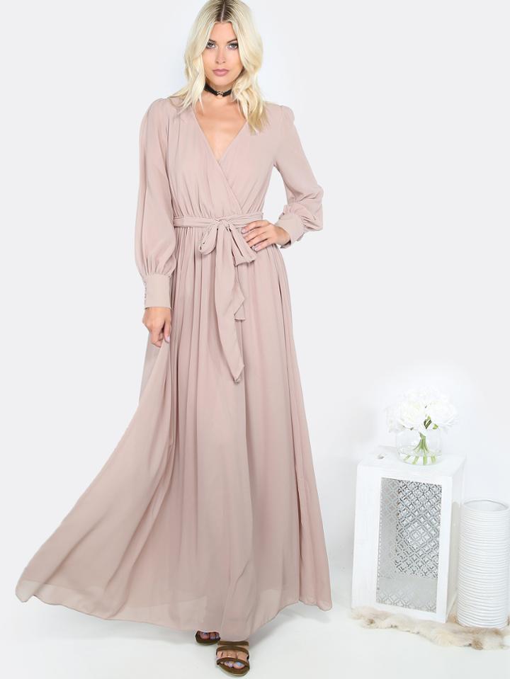 Shein Flowy Gathered Maxi Dress Mocha