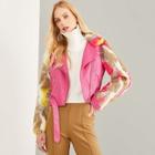 Shein Zip Front Belted Soft Faux Fur Contrast Jacket