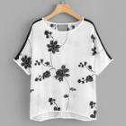 Shein Flower Embroidered Cut Out Back Blouse