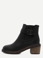 Shein Black Faux Leather Round Toe Buckle Strap Elastic Ankle Boots