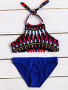 Shein Colorful Geometric Print Halter Mix & Match Bikini Set