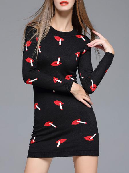 Shein Black Rouge Baiser Knit Sheath Dress