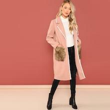 Shein Notch Collar Faux Fur Pocket Coat
