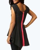 Shein Black V Neck Dip Hem Contrast Zipper Shirt