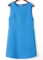 Rosewe Glamorous Solid Blue Sleeveless Straight Dress For Lady