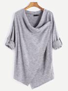 Shein Grey Roll Tab Sleeve Asymmetric Hem Cardigan