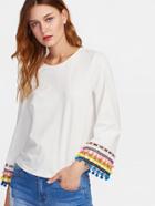 Shein Colorful Pompom And Embroidery Tape Cuff Top