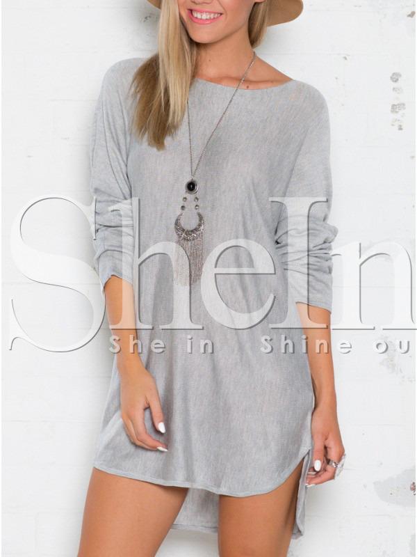 Shein Grey Marl Long Sleeve Casual Dress