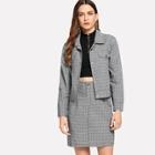 Shein Plaid Single Breasted Top With Skirt