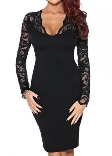 Rosewe Lace Long Sleeve V Neck Sheath Dress