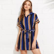 Shein Tie Waist Striped Shirt Dress