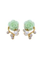 Shein Mint Green Rose Shaped Artificial Pearl And Diamond Stud Earrings