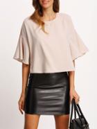 Shein Nude Bell Sleeve Crew Neck Crop Blouse