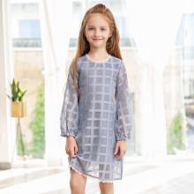 Shein Girls Contrast Lace Gingham Dress