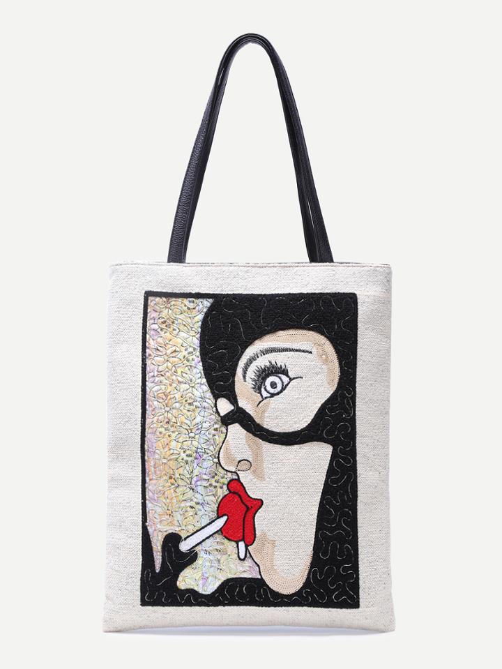 Shein Cartoon Heroine Beige Tote Bag