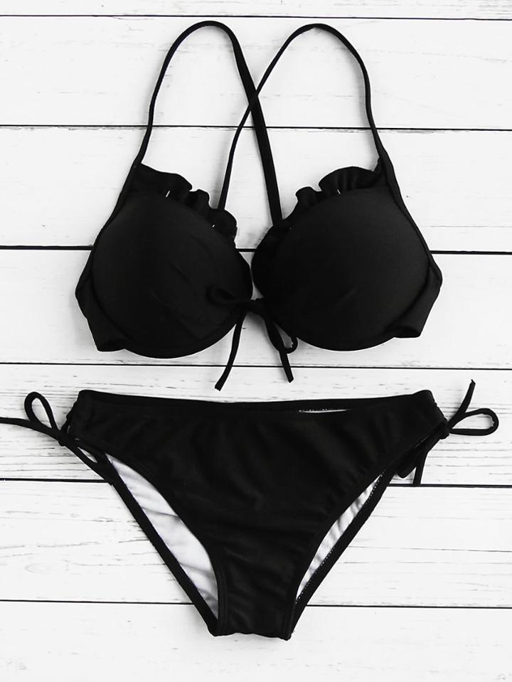 Shein Frill Detail Side Tie Cross Back Bikini Set