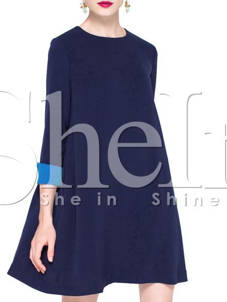 Shein Navy Round Neck Zipper Dress