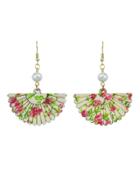 Shein Red Wood Sector Pattern With Simulated-pearl Drop Earrings