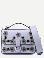Shein Grey Flowers And Rivet Embellished Satchel Bag