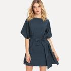 Shein Bow Tie Waist Split Blouse