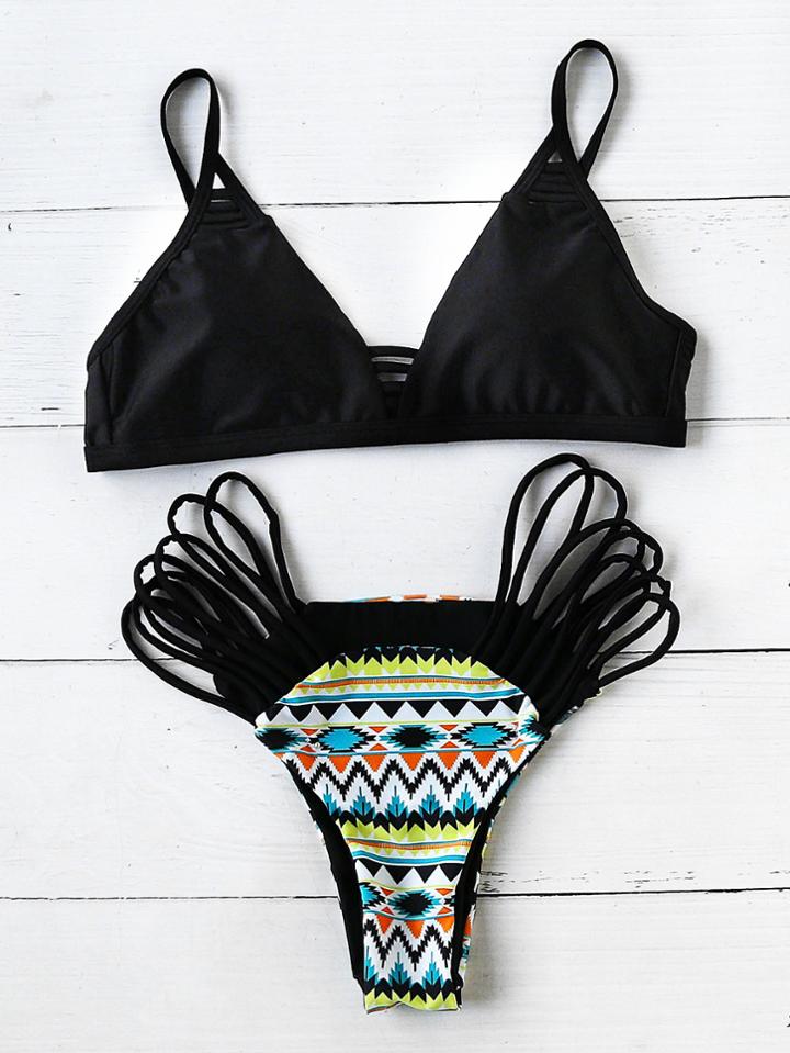 Shein Geometric Print Ladder Cutout Bikini Set
