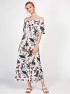 Shein Botanical Print Bardot Neckline Dress