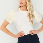 Shein Mock Neck Faux Fur Trim Tee