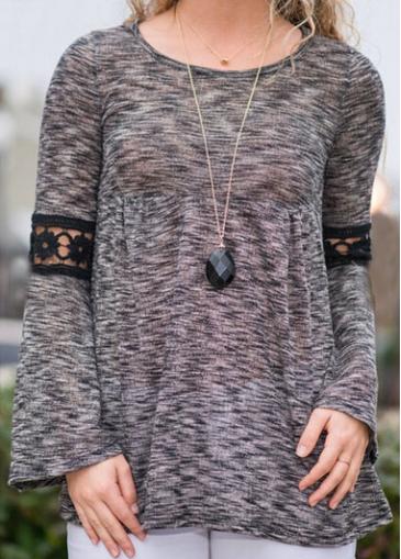 Rosewe Round Neck Lace Splicing Sleeve T Shirt