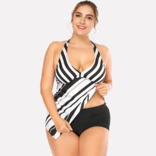 Shein Plus Asymmetrical Striped Tankini Set